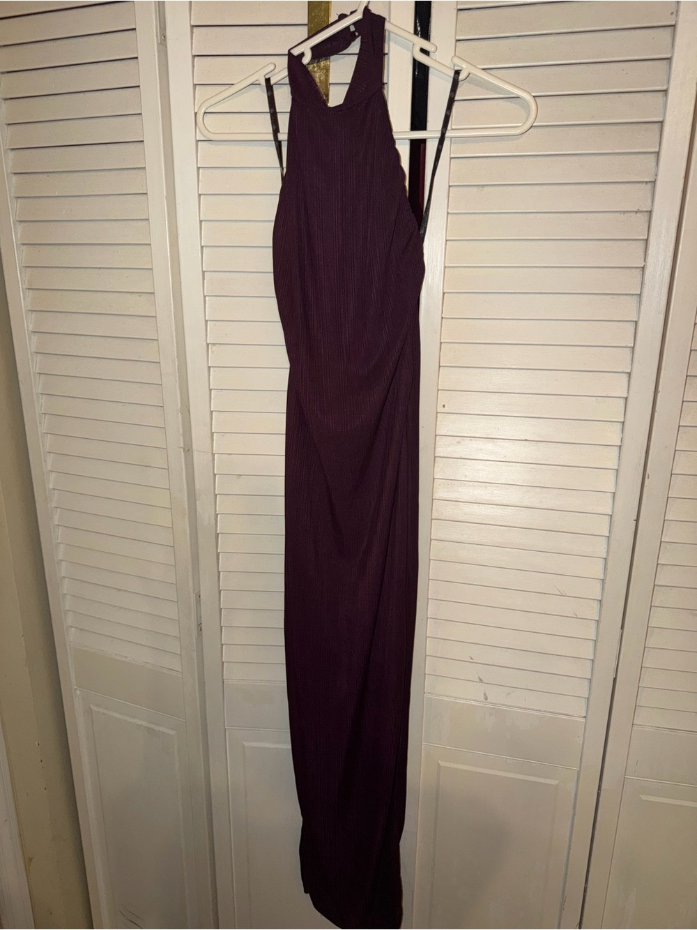 Missguided Plum Ribbed Halter Maxi Dress